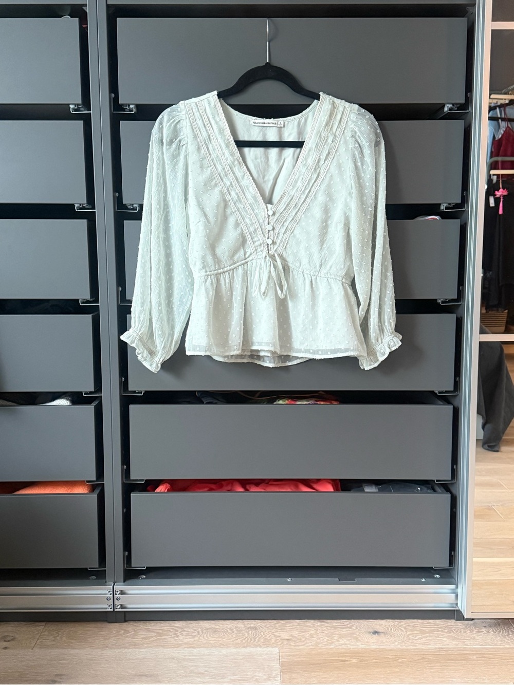 Abercrombie & Fitch Light Mint Swiss Dot Peplum Blouse